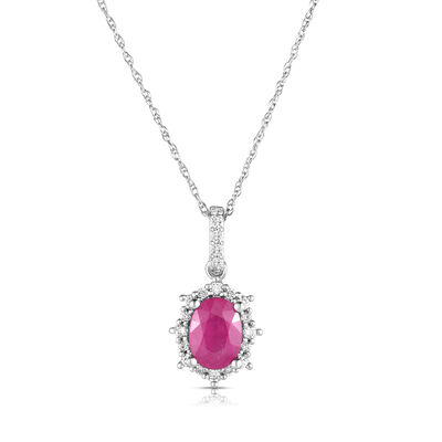 Oval-Cut Ruby Diamond Royal Collection Pendant in 10k White Gold