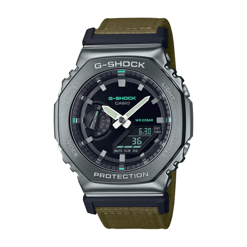 G-Shock Men's G-Steel Utility Metal Analog-Digital Metal Cover Green Fabric Band Watch GM2100CB-3A image number null