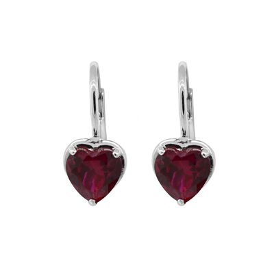 Created Ruby Heart Earrings in Sterling Silver