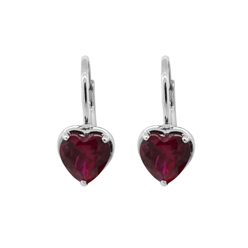 Created Ruby Heart Earrings in Sterling Silver image number null