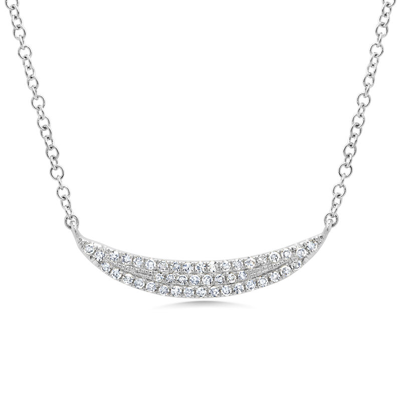 Shy Creation: Curved Pave 1/10ctw Bar Necklace in 14k White Gold  image number null