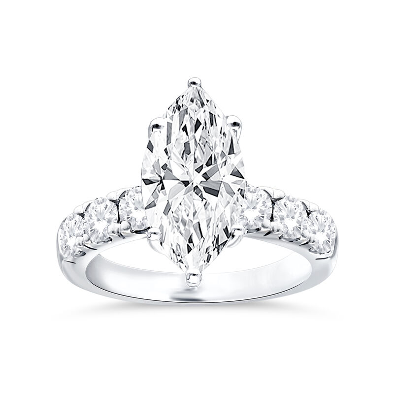 Marquise-Cut Lab Grown 4ctw. Diamond Straight Band Engagement Ring in 14k White Gold image number null