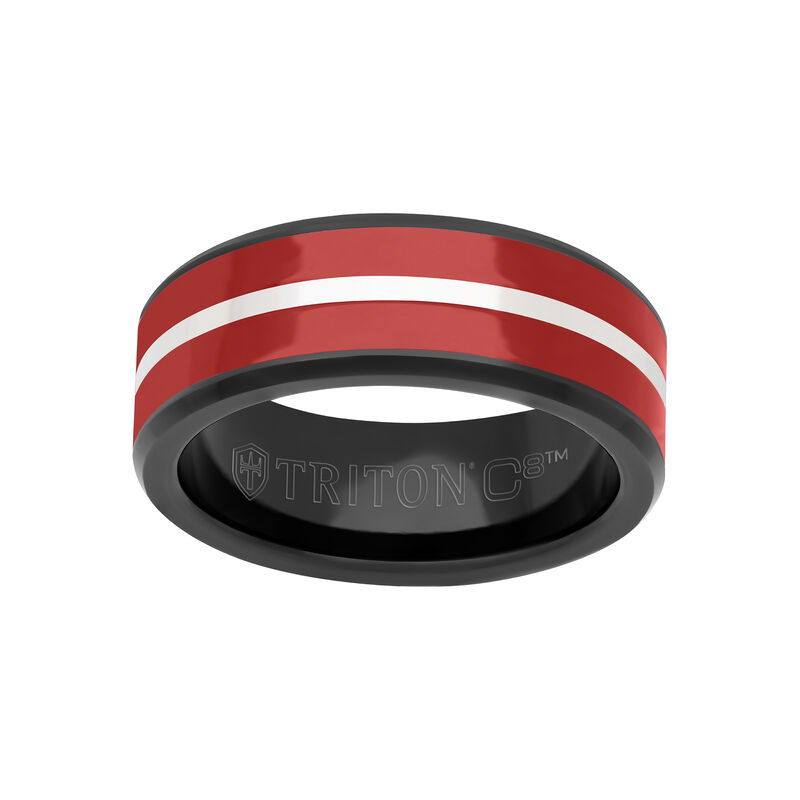 Triton Men's 8mm Red Ceramic Inlay and Black & White Tungsten Carbide Band image number null