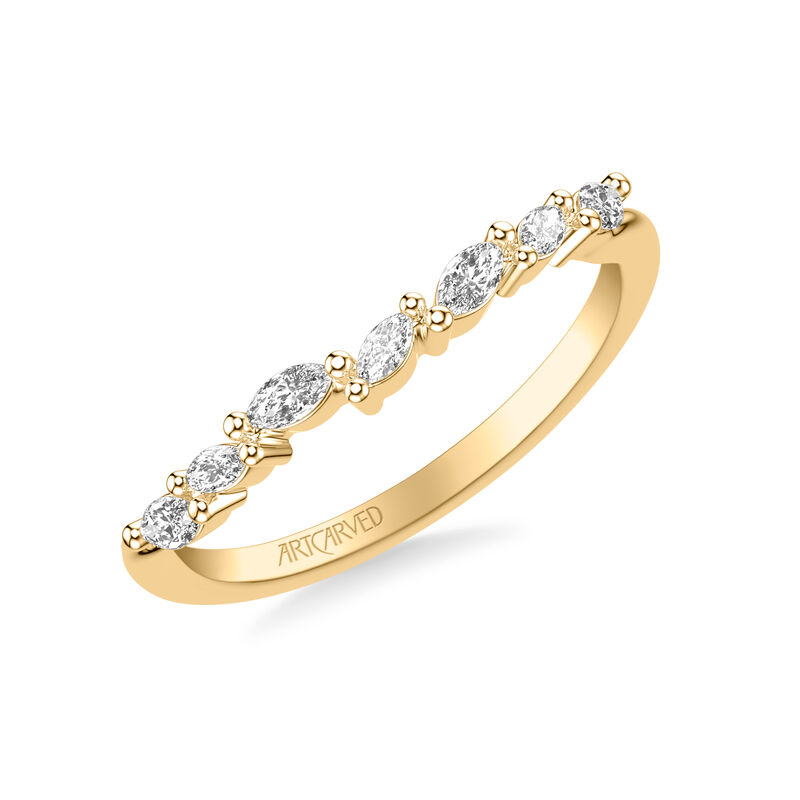 Sarina. ArtCarved 1/3ctw. Marquise-Cut Diamond Wedding Band in 14k Yellow Gold image number null