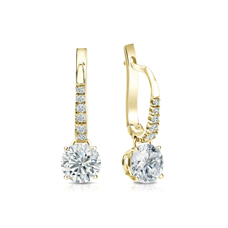 Diamond 1ctw. 4-Prong Round Drop Earrings in 14k Yellow Gold VS2 Clarity image number null
