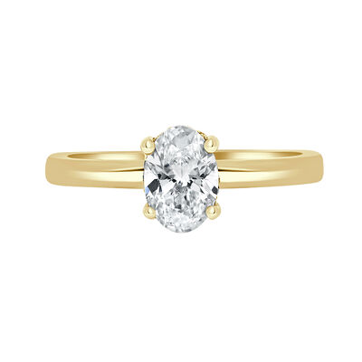 Oval-Cut Lab Grown 1ct. EF VS Diamond Hidden Halo Solitaire Engagement Ring in 14k Yellow Gold