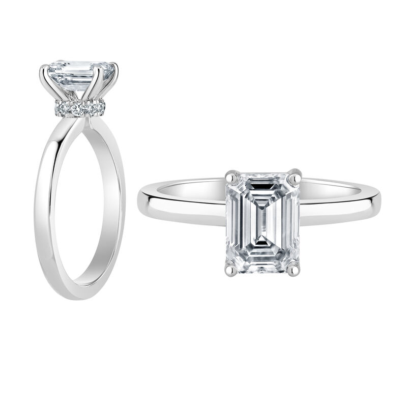 Emerald-Cut Lab Grown 2ct. FG VS Diamond Ribbon Halo Solitaire Engagement Ring in 14k White Gold image number null