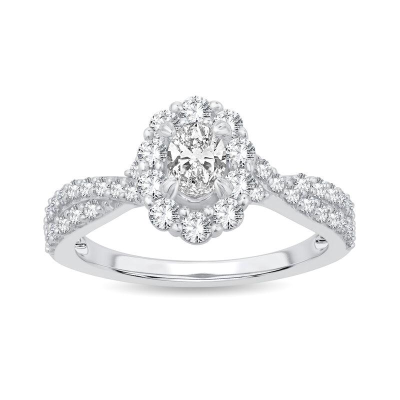 Brenna. Oval-Cut Lab Grown 1ctw. Diamond Halo Twist Engagement Ring in ...