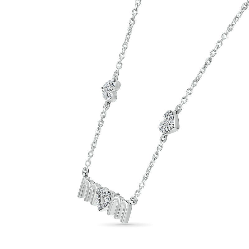 .12ctw. Brilliant-Cut "Mom" Nameplate with Heart Stations Necklace in Sterling Silverr image number null