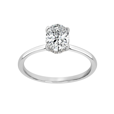 Oval-Cut Lab Grown 1ct. EF VS Diamond Hidden Halo Solitaire Engagement Ring in 14k White Gold