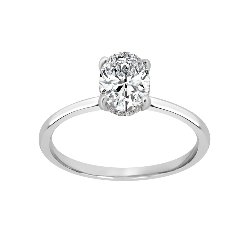 Oval-Cut Lab Grown 1ct. EF VS Diamond Hidden Halo Solitaire Engagement Ring in 14k White Gold image number null