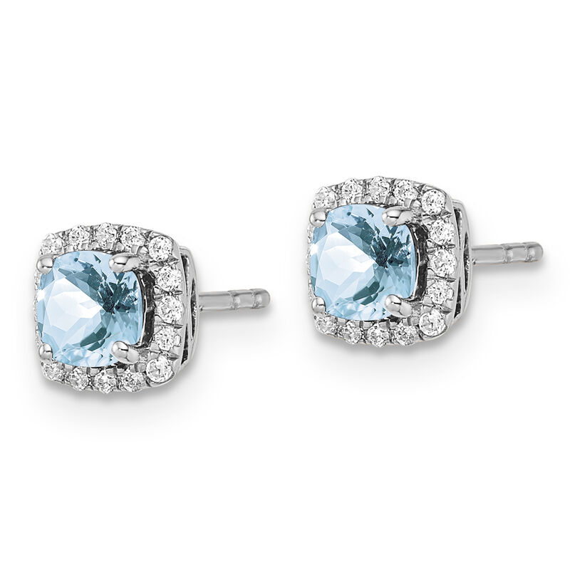 Cushion-Cut Aquamarine & Diamond Halo Stud Earrings in Sterling Silver