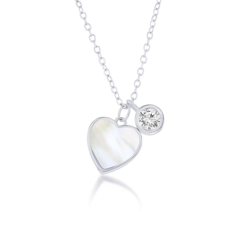 Mother of Pearl Heart Bezel Set Cubic Zirconia Necklace in Sterling Silver image number null