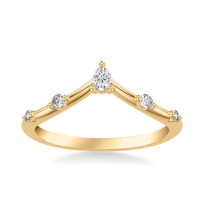 Haley. ArtCarved .09ctw. Brilliant & Pear-Shaped Diamond Wedding Band in 14k Yellow Gold