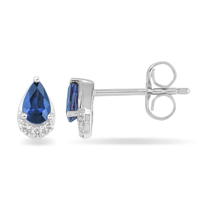 Pear-Shaped Sapphire & Diamond Earrings in 10k White Gold image number null