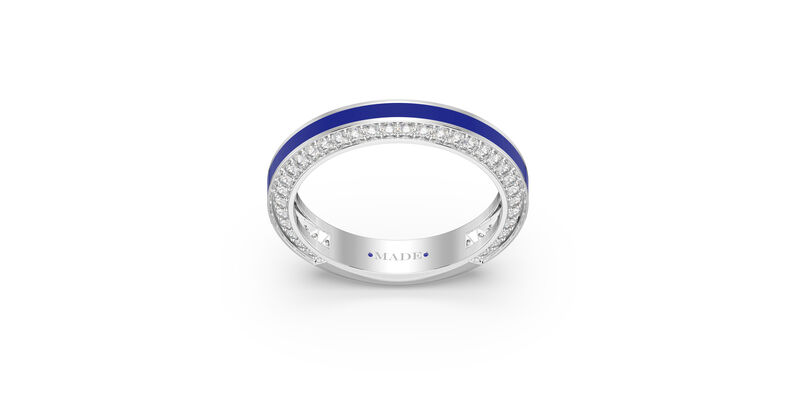 Brilliant-Cut Lab Grown Diamond on Both Sides Dark Blue Ceramic Band in Sterling Silver image number null