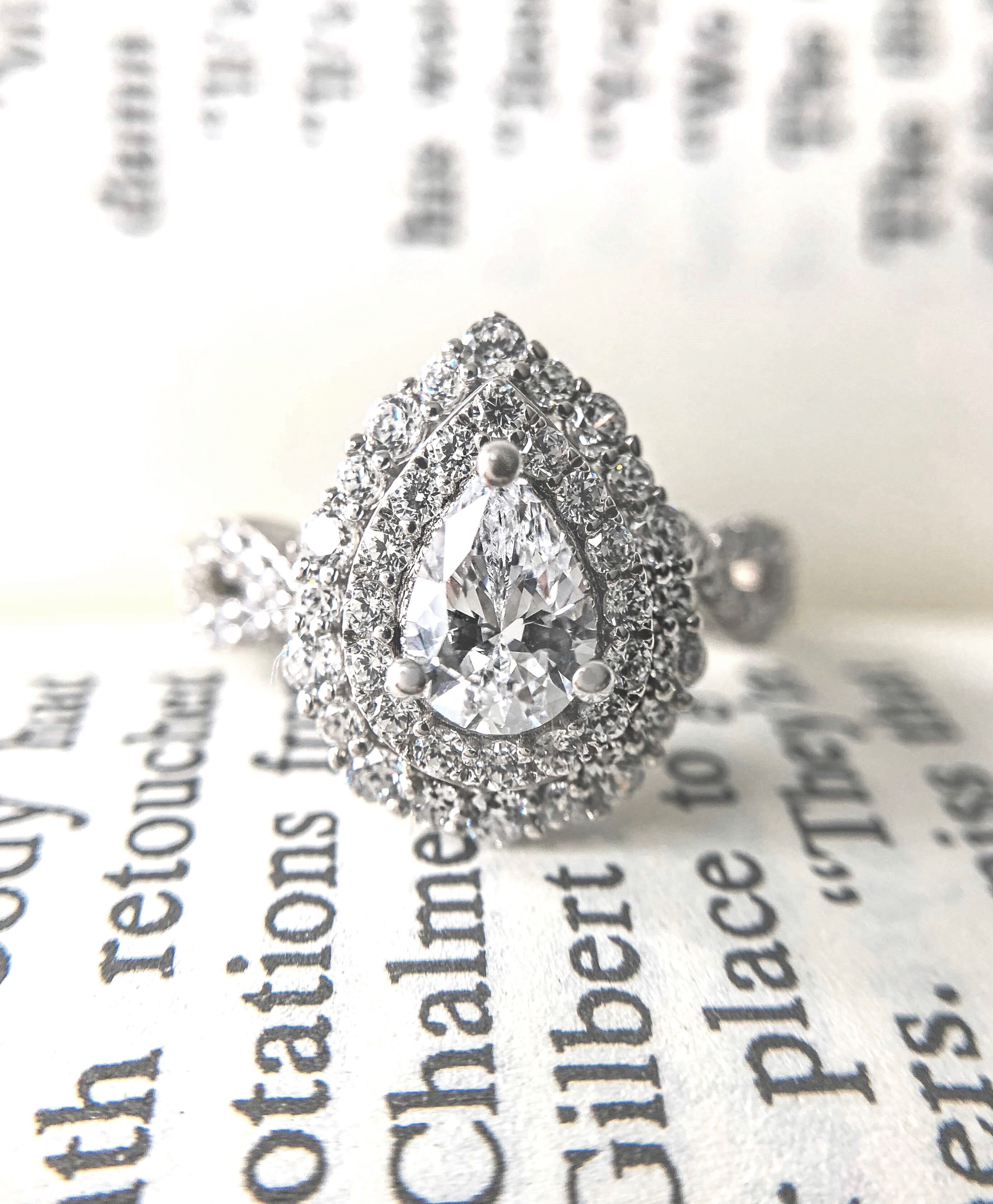 Palmer. Pear Fancy Double Diamond Halo Engagement Ring