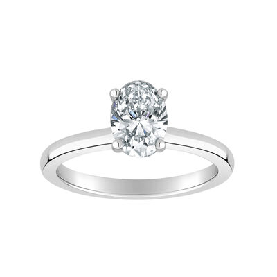 Oval-Cut Lab Grown 1 1/2ct. FG VS Diamond Ribbon Halo Solitaire Engagement Ring in 14k White Gold