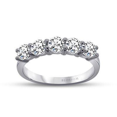 Blossom Cut Round Lab Grown 1ctw. Diamond 5 Stone Anniversary Band in 14k White Gold