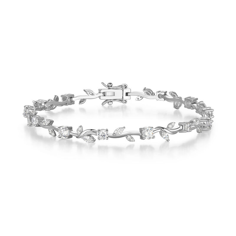 7.5" Cubic Zirconia Floral Fashion Bracelet in Sterling Silver image number null