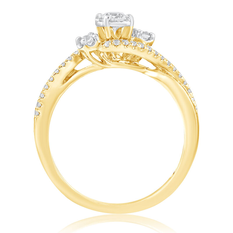 Gia. Brilliant-Cut 5/8ctw. Diamond Three-Stone Twist Engagement Ring in 14k Yellow Gold image number null