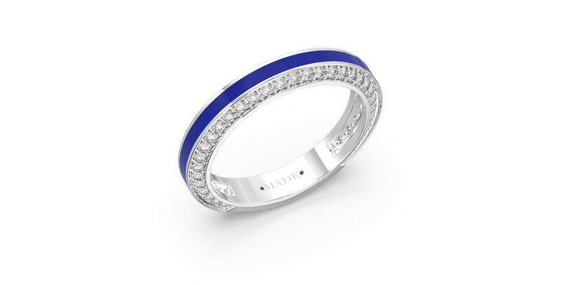 Brilliant-Cut Lab Grown Diamond on Both Sides Dark Blue Ceramic Band in Sterling Silver image number null