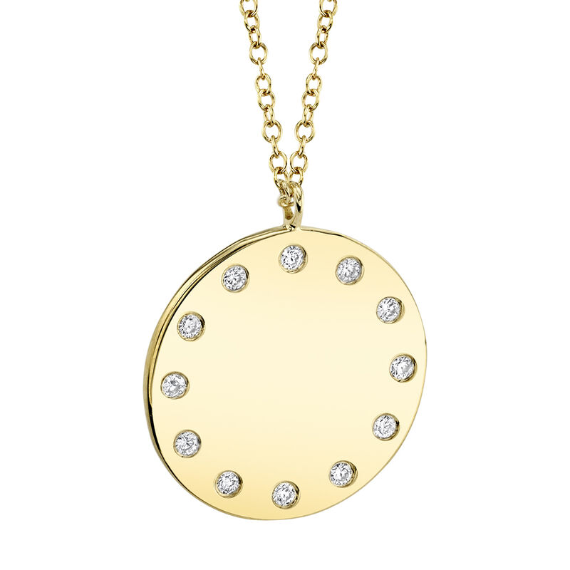 Shy Creation Circle Disc Pendant Necklace with Diamonds in 14k Yellow Gold SC55001942 image number null
