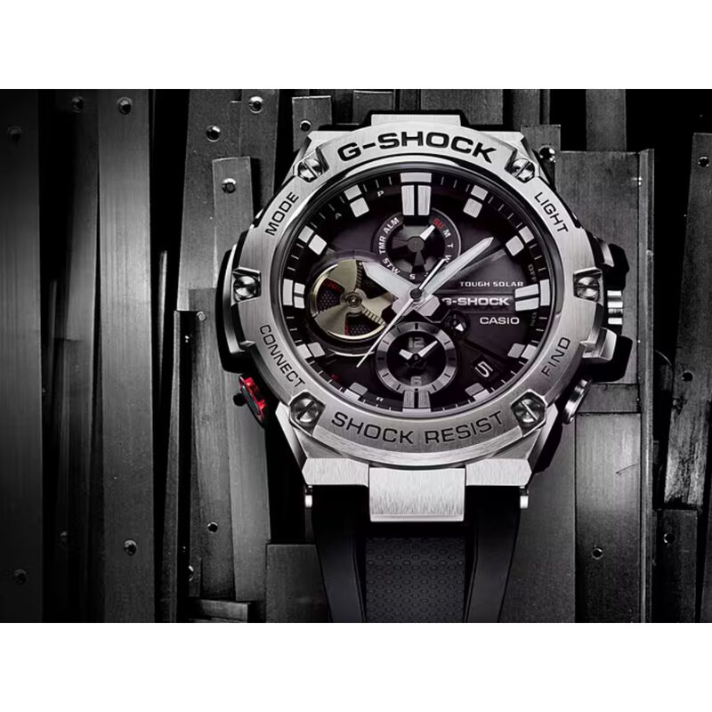 G-Shock Men's G-Steel Multifunction Stainless Steel Black Dial & Band 58mm Watch GSTB100-1A image number null