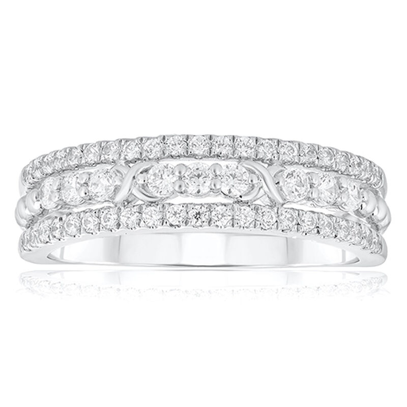 Brilliant-Cut 1/2ctw. Diamond Three-Row Three-Stone Station Anniversary Band in 14k White Gold image number null