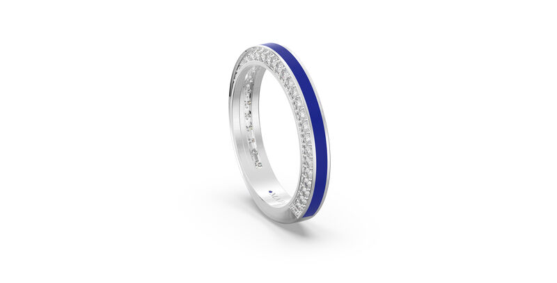 Brilliant-Cut Lab Grown Diamond on Both Sides Dark Blue Ceramic Band in Sterling Silver image number null