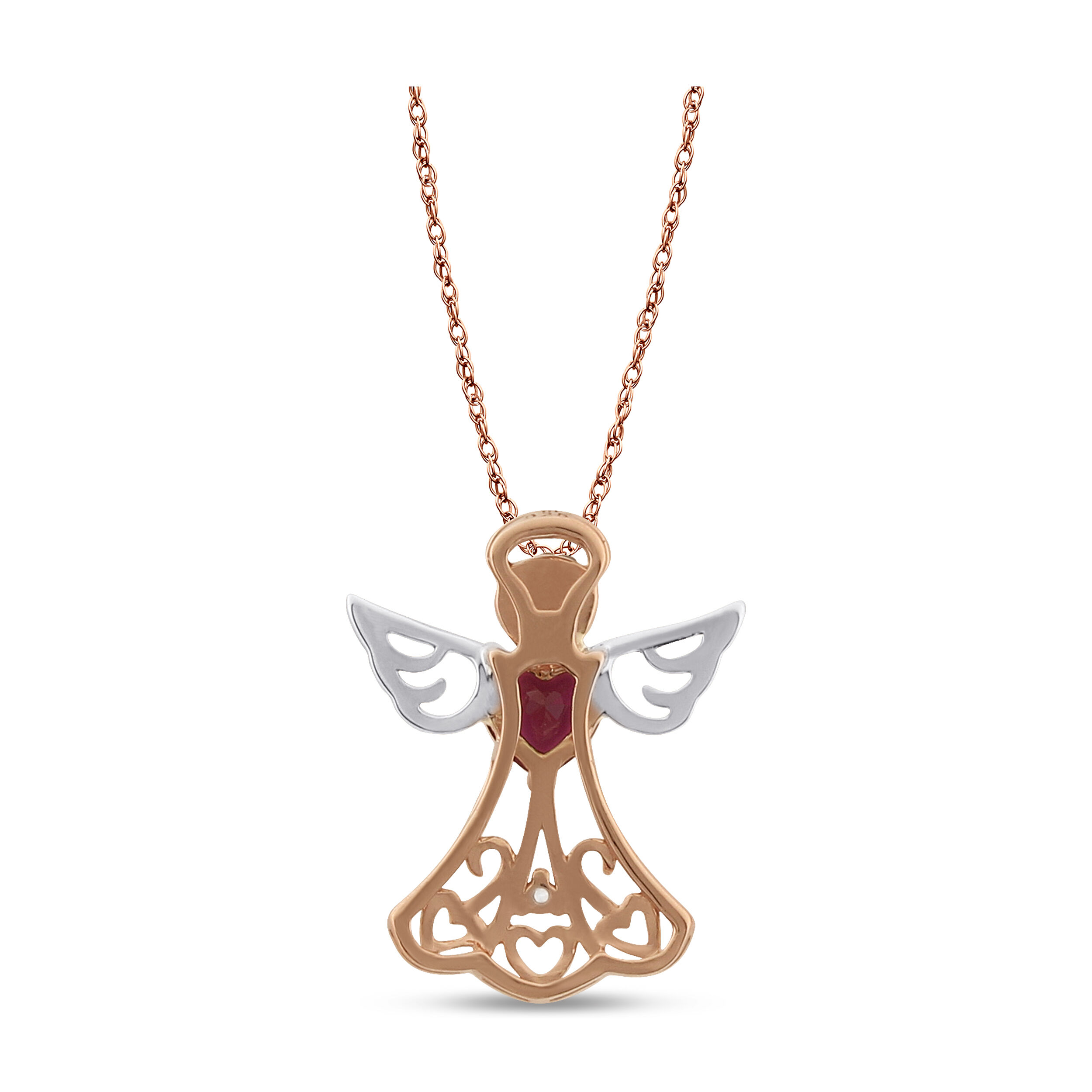Created Ruby & White Sapphire Angel Pendant in 10k Rose & Sterling Silver