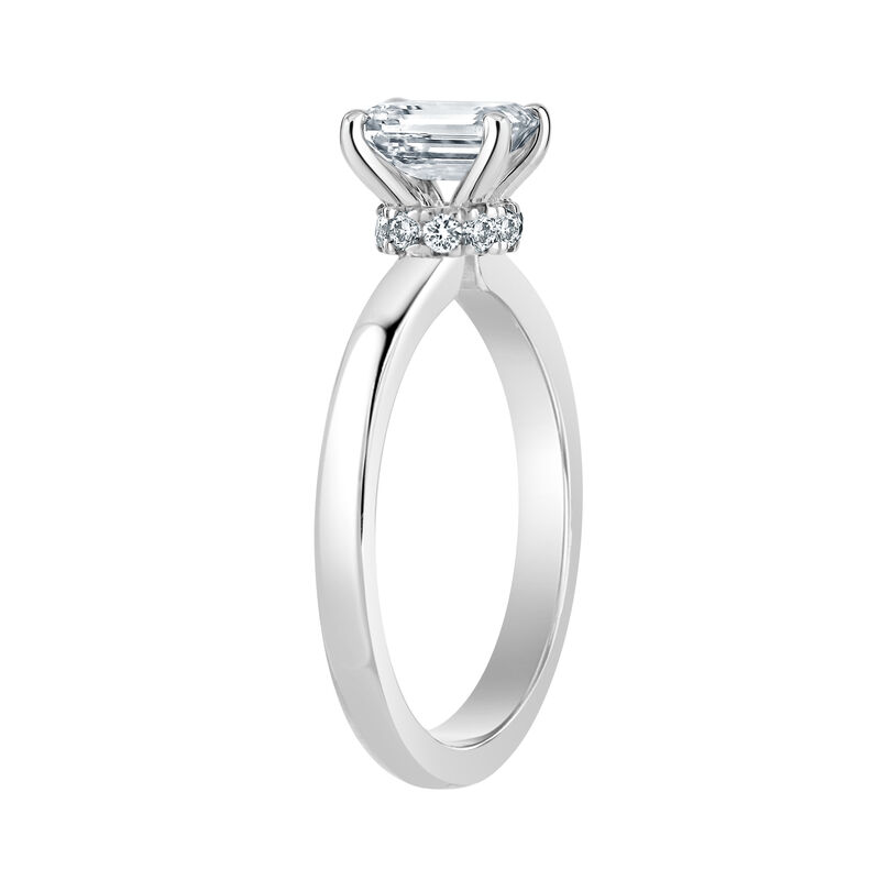 Emerald-Cut Lab Grown 1ct. FG VS Diamond Ribbon Halo Solitaire Engagement Ring in 14k White Gold image number null