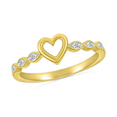 Brilliant-Cut .05ctw. Diamond Heart Promise Ring in 10k Yellow Gold