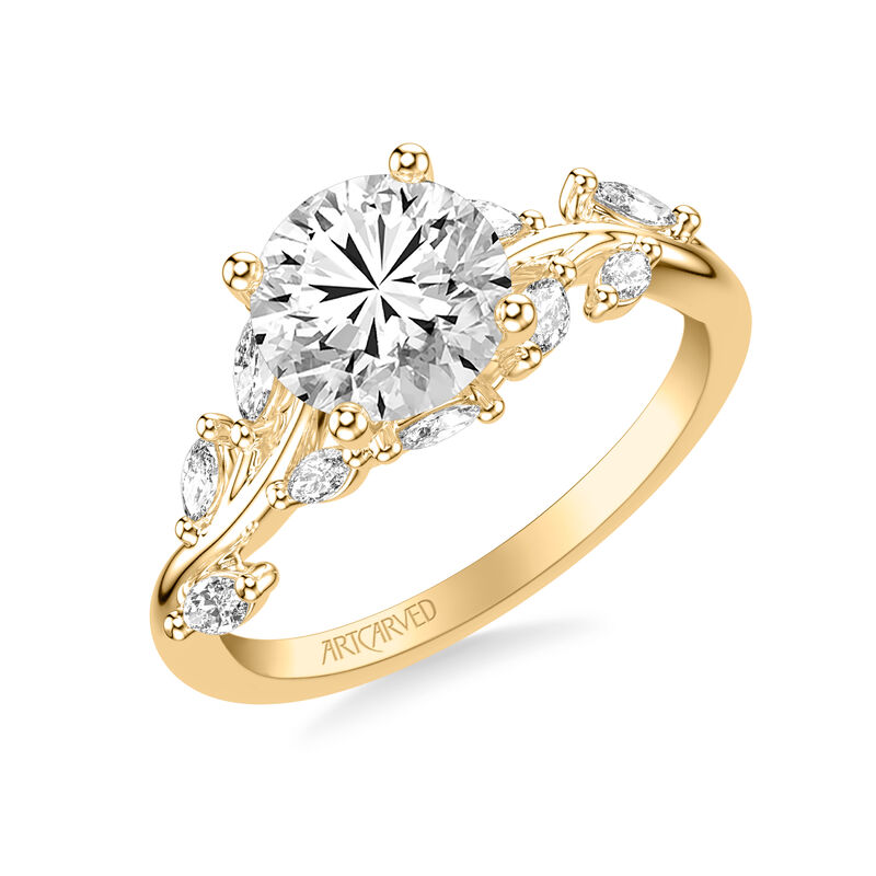 Sarina. ArtCarved Round Diamond Engagement Ring Setting with Marquise-Cut Diamonds in 14k Yellow Gold image number null