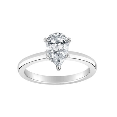Pear-Shaped Lab Grown 1 1/4ct. FG VS Diamond Ribbon Halo Solitaire Engagement Ring in 14k White Gold