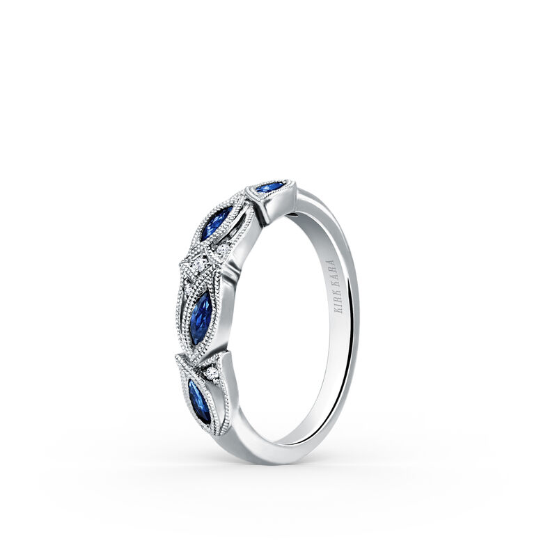 Blue Sapphire and Marquise-Cut Diamond Botanical Band in 18k White Gold K155BD-B image number null