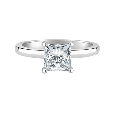 Princess-Cut Lab Grown 2ct. FG VS Diamond Ribbon Halo Solitaire Engagement Ring in 14k White Gold