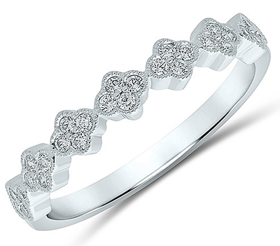 Brilliant-Cut 1/5ctw. Diamond Floral Stackable Band in 10k White Gold