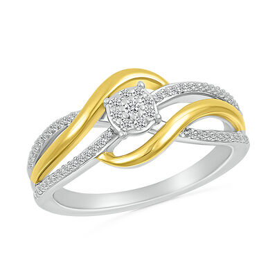 Brilliant-Cut .20ctw. Diamond Cluster with Twist Promise Ring in 10k Two-Tone Gold