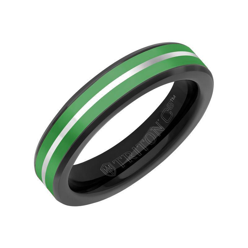 Triton Men's 5mm Green Ceramic and Black & White Tungsten Carbide Band image number null