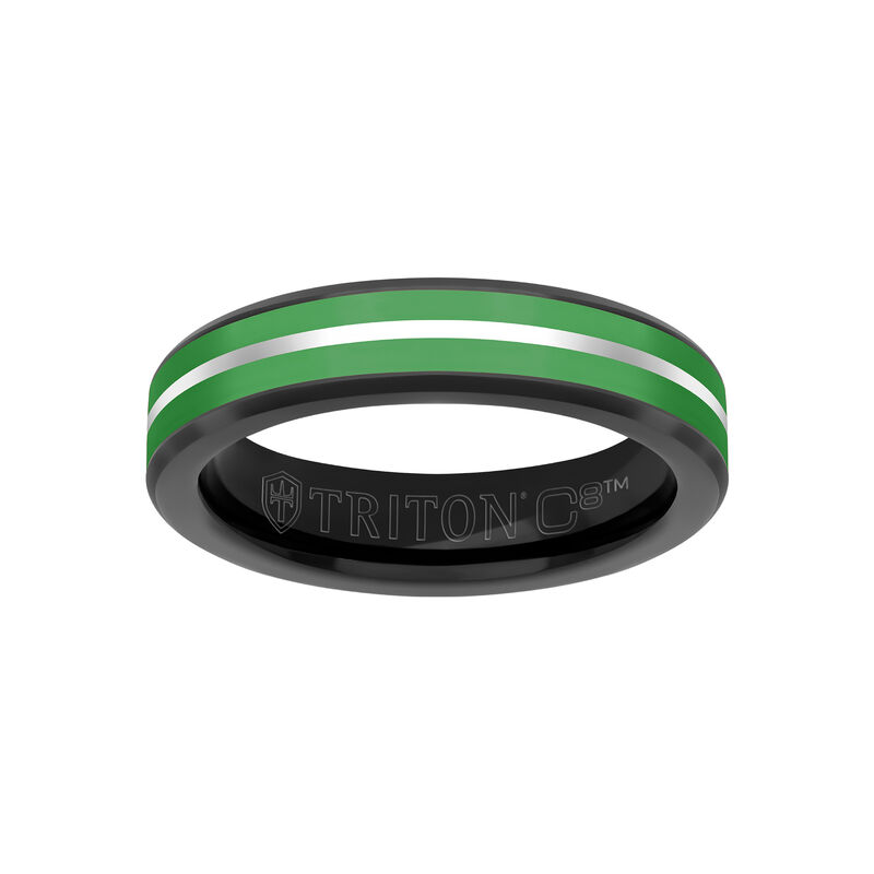 Triton Men's 5mm Green Ceramic and Black & White Tungsten Carbide Band image number null