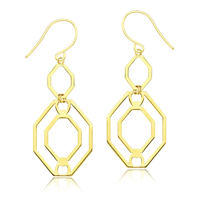 Geometric Octagon Dangle Fashion Earrings in 14k Yellow Gold image number null