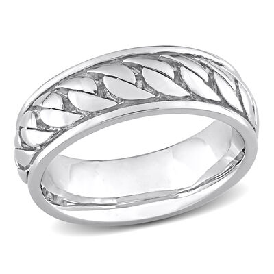 Men's 7.1mm Ribbed Design Ring in Sterling Silver