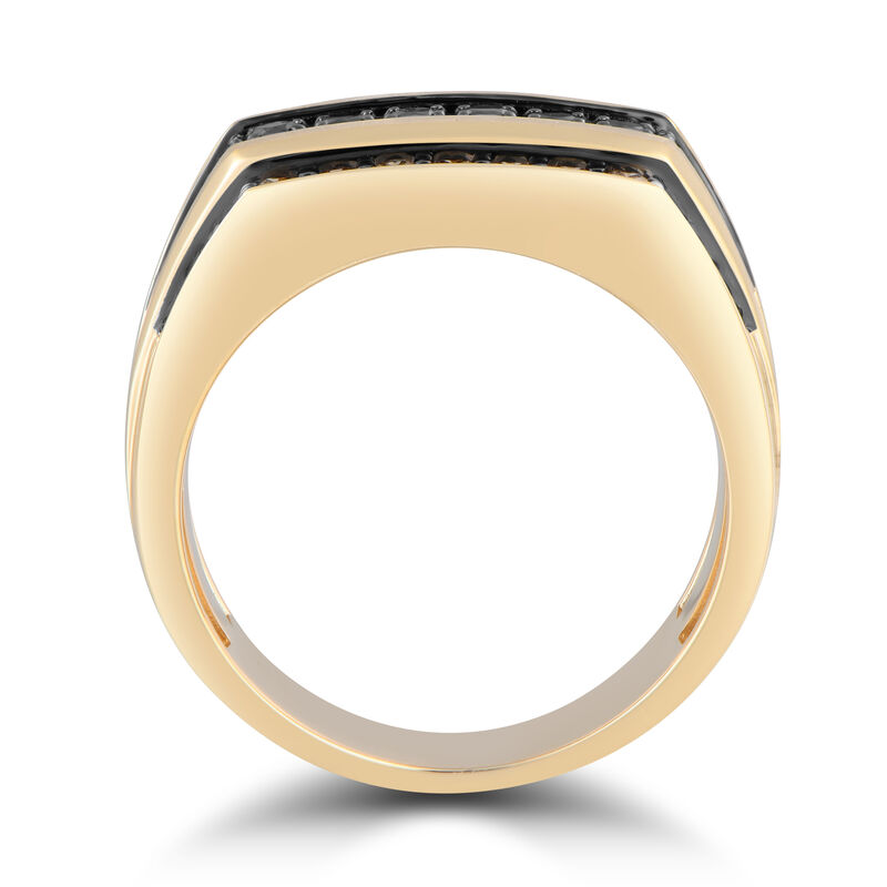 Brilliant-Cut 1 1/2ctw. Diamond Black and CHampagne Men's Ring in 10k Yellow Gold image number null