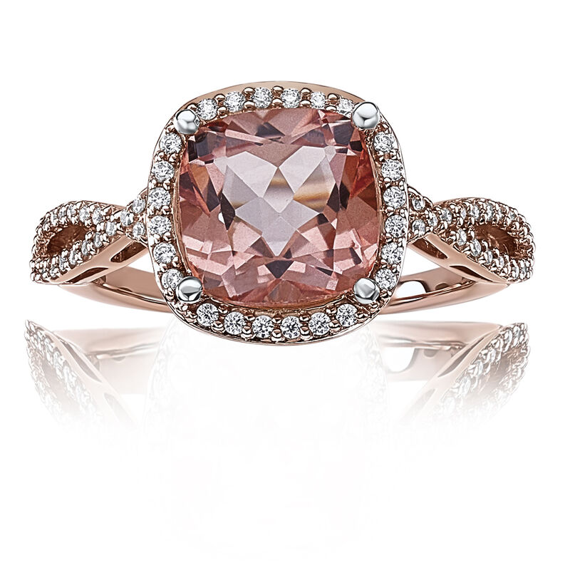 Morganaire™ Cushion-Cut Topaz & Diamond Halo Ring in Rose Gold image number null