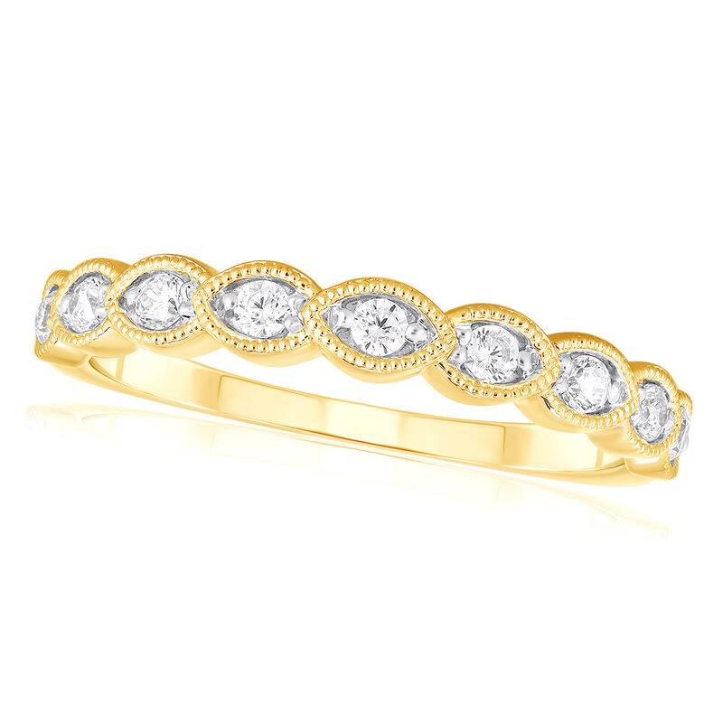 Brilliant-Cut 1/4ctw. Diamond Marquise-Shape Milgrain Anniversary Band in 10k Yellow Gold image number null