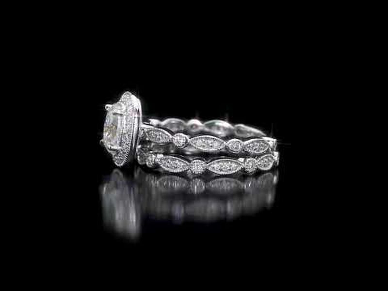 Art Deco 2 Carat Cushion Cut Morganite Wedding Ring Set On 10k