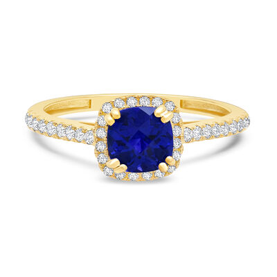 Cushion-Cut Created Blue Sapphire & Created White Sapphire Ring in 10k Yellow Gold