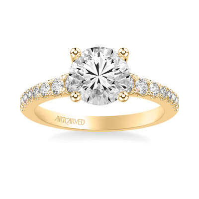 Emma. ArtCarved Round Diamond Engagement Ring Setting in 14k Yellow Gold
