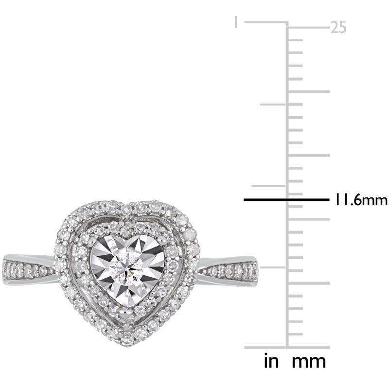 Heart-Shaped 3/8ctw. Double Halo Diamond Ring in Sterling Silver image number null